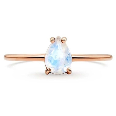 14-karatowa róża złota perła Cut Dainty Moonstone Biżuteria Prosty pierścionek z kamieniem księżycowym