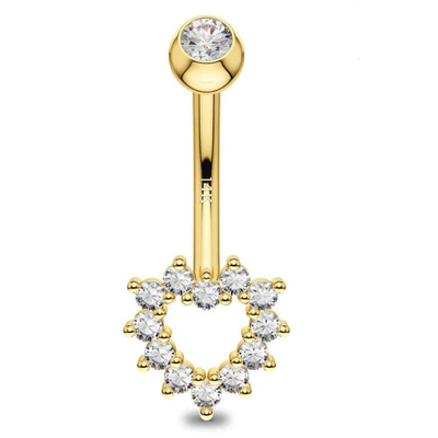 14K złota biżuteria do ciała Hollow Heart CZ Pierścionek z pępkiem 14G Pierścień pępka