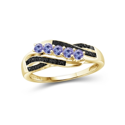 Jewelers Club Pierścionek Tanzanit Biżuteria Birthstone z czarnym Diamo