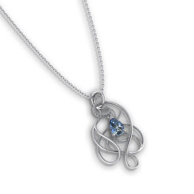 Diamentowy naszyjnik z akwamarynem (14-karatowe białe złoto, akwamaryn w kształcie gruszki 6x9mm, diamenty o masie 10ctw.)