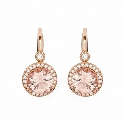 925 Sterling Silver Round Shape Rose Gold Platedt Morganite Kolczyki mankietowe
