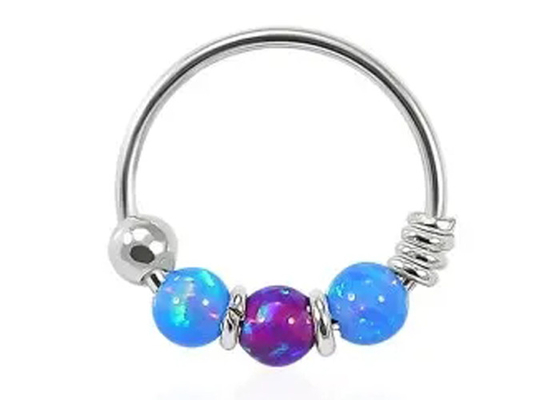 Dia 8mm Hoop Nose Piercing, biały złoty kolczyk w nosie z 3 kawałkami Opal Stones ODM
