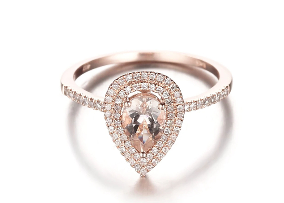 Pierścionek zaręczynowy z podwójną aureolą Morganite z gruszką 6 × 9 mm 0,79 ct Waga ODM