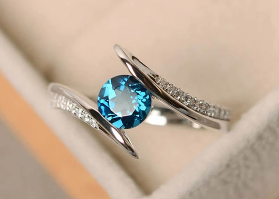 Fancy Shank Blue Diamond Engagement Ring, OEM ODM 14K White Gold Ring