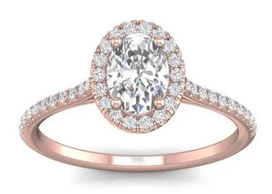 Owalny pierścionek z 18-karatowego różowego złota, diamentowy pierścionek zaręczynowy 0,50 ct 6,37 x 4,46 x 2,79 mm
