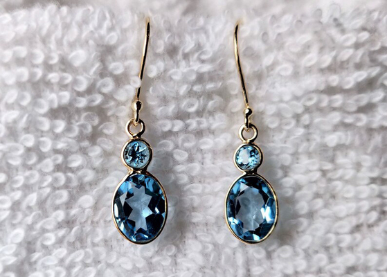 Ręcznie robiona 14-karatowa biżuteria z żółtego złota, naturalne 14-karatowe kolczyki z żółtego złota Topaz Gemstone