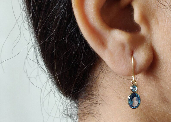 Ręcznie robiona 14-karatowa biżuteria z żółtego złota, naturalne 14-karatowe kolczyki z żółtego złota Topaz Gemstone