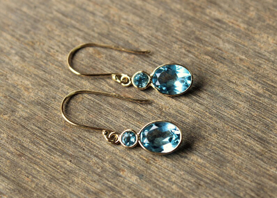 Ręcznie robiona 14-karatowa biżuteria z żółtego złota, naturalne 14-karatowe kolczyki z żółtego złota Topaz Gemstone