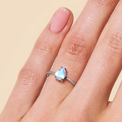 14-karatowa róża złota perła Cut Dainty Moonstone Biżuteria Prosty pierścionek z kamieniem księżycowym