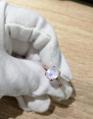 14K białe złoto owalny kamień księżycowy z pierścionkami CZ Pierścionki zaręczynowe dla kobiet Rocznica