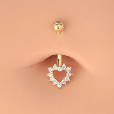 14K złota biżuteria do ciała Hollow Heart CZ Pierścionek z pępkiem 14G Pierścień pępka