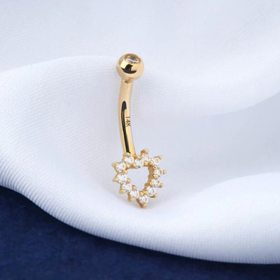 14K złota biżuteria do ciała Hollow Heart CZ Pierścionek z pępkiem 14G Pierścień pępka