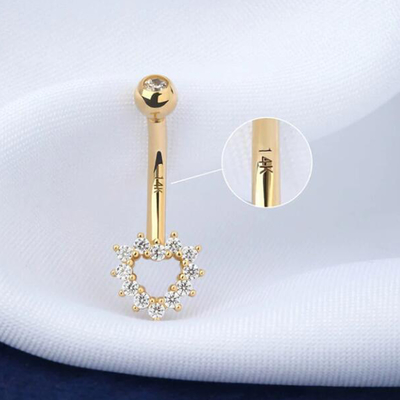 14K złota biżuteria do ciała Hollow Heart CZ Pierścionek z pępkiem 14G Pierścień pępka