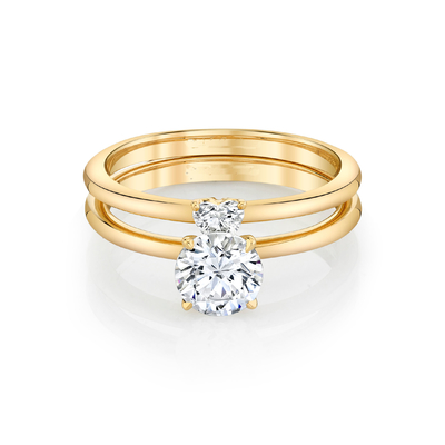 Modny pierścionek z biżuterią Żółty solidny złoty zestaw pierścionków zaręczynowych Moissanite Heart Cut Moissanite Ring Set