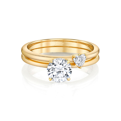 Modny pierścionek z biżuterią Żółty solidny złoty zestaw pierścionków zaręczynowych Moissanite Heart Cut Moissanite Ring Set