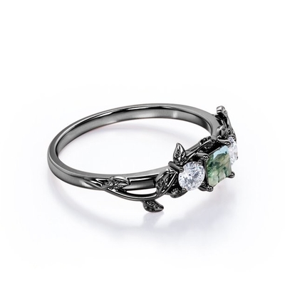 Branch Leaf Design Carat Princess Cut Milky White Moss Green Agate i Moissanite Poszycie na srebrze