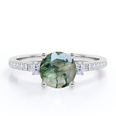 925 Sterling Silver okrągły krój 7 MM pierścionek z agatem mchu spersonalizowany pierścionek przyrzeczenia abstrakcyjny pierścionek dla kobiet