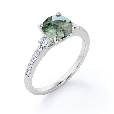 925 Sterling Silver okrągły krój 7 MM pierścionek z agatem mchu spersonalizowany pierścionek przyrzeczenia abstrakcyjny pierścionek dla kobiet