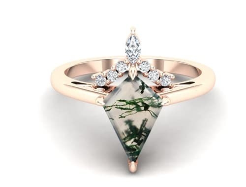 Filigranowa tiara w jodełkę 0,6 karata Round Cut Moss Green Agat i diamentowa obrączka w kolorze różowego złota