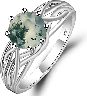 Naturalny mech agat w kształcie kwiatu Marquise Blossom Diamond Wedding Cluster Ring