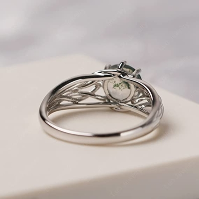 925 Sterling Silver okrągły krój 7 MM pierścionek z agatem mchu spersonalizowany pierścionek przyrzeczenia abstrakcyjny pierścionek dla kobiet