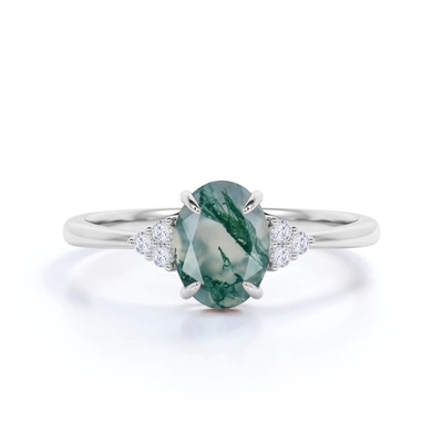 Moss Agate Nowoczesny zestaw pierścionków zaręczynowych w kształcie pryzmatu dla kobiet w kolorze złotym