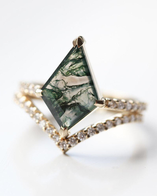 Moss Agate Nowoczesny zestaw pierścionków zaręczynowych w kształcie pryzmatu dla kobiet w kolorze złotym