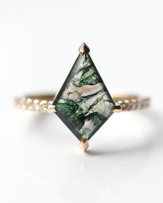 Gem's Beauty świąteczne prezenty dla niej 0,63CT kwadratowy kształt naturalny mech agat tam kamień pierścionek zaręczynowy w 925 Sterling