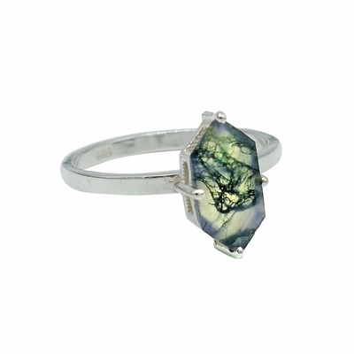 Gem's Beauty świąteczne prezenty dla niej 0,63CT kwadratowy kształt naturalny mech agat tam kamień pierścionek zaręczynowy w 925 Sterling
