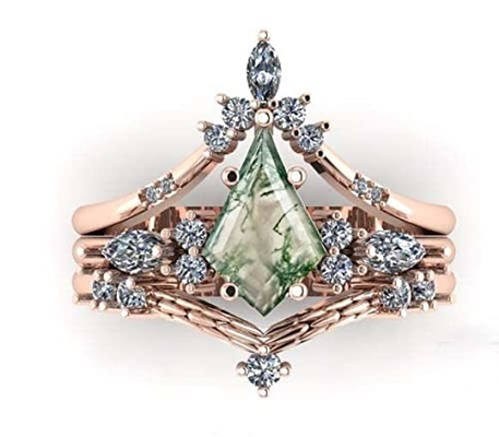 Gem's Beauty świąteczne prezenty dla niej 0,63CT kwadratowy kształt naturalny mech agat tam kamień pierścionek zaręczynowy w 925 Sterling
