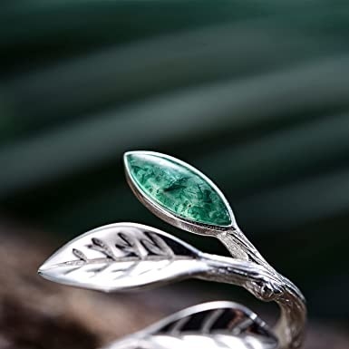 Solidne różowe złoto 1,25 ct inspirowane naturalnym liściem agatu mchu Biżuteria Cluster Emerald Aquatic