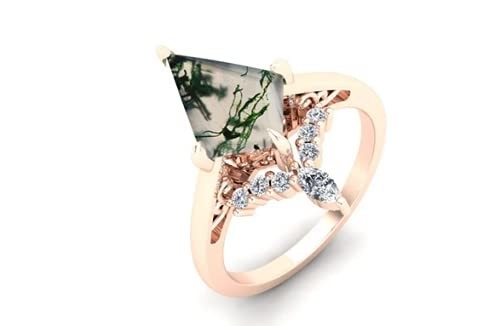 Sześciokątny szlif naturalny agat z mchu Vintage unikalny pierścionek zaręczynowy Moissanite w stylu Art Deco