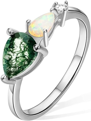 Sześciokątny szlif naturalny agat z mchu Vintage unikalny pierścionek zaręczynowy Moissanite w stylu Art Deco