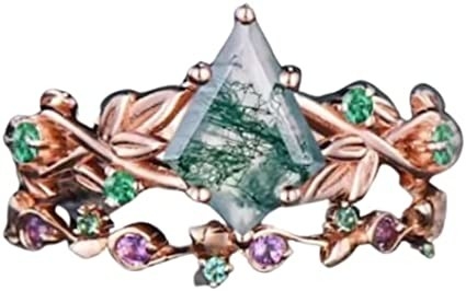 Solidne różowe złoto 1,25 ct inspirowane naturalnym liściem agatu mchu Biżuteria Cluster Emerald Aquatic