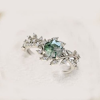Emerald Cut Antique Aquatic Green Agate Stone Ring Hipoalergiczny