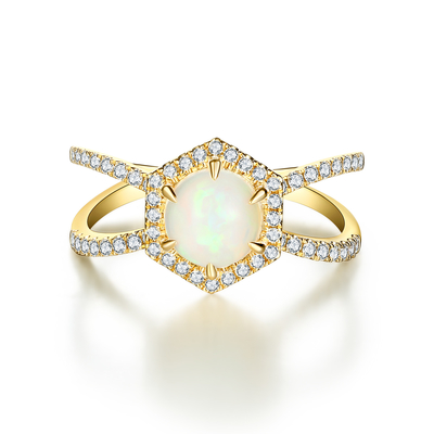 925 Sterling Silver Halo CZ Biżuteria Sześciokąt Naturalny Niebieski Kamień Księżycowy Pierścień