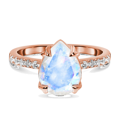 925 Sterling Silver Halo CZ Biżuteria Sześciokąt Naturalny Niebieski Kamień Księżycowy Pierścień