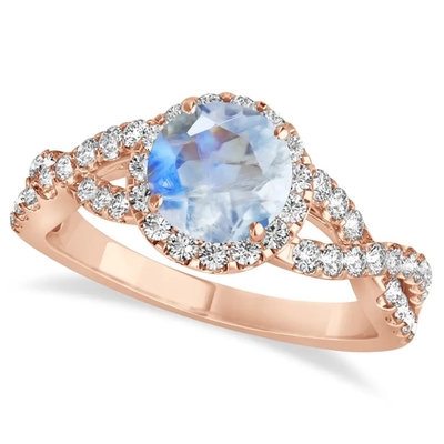 Sterling Silver Round Cut Moonstone Biżuteria CZ Twisted Engagement Ring Urodziny Moonstone Gemstone Jewelry