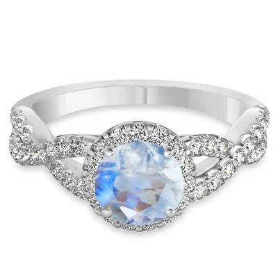 Sterling Silver Round Cut Moonstone Biżuteria CZ Twisted Engagement Ring Urodziny Moonstone Gemstone Jewelry
