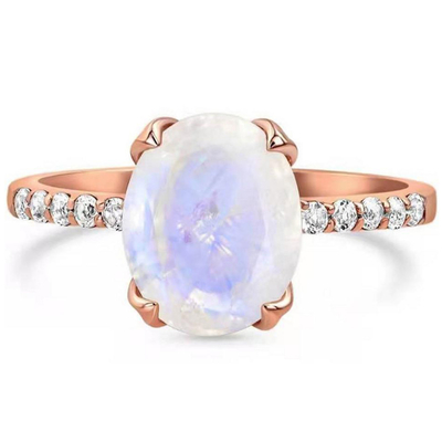 New Style 925 Sterling Silver Blue Moonstone Pierścionki Zaręczynowe Okrągły Moonstone Wedding Ring Set