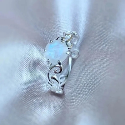 925 Sterling Silver Vine Producent Round Cut Rainbow Moonstone Pierścionek zaręczynowy Hurtownia Kobiet Biżuteria Pierścionki