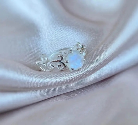 New Style 925 Sterling Silver Blue Moonstone Pierścionki Zaręczynowe Okrągły Moonstone Wedding Ring Set