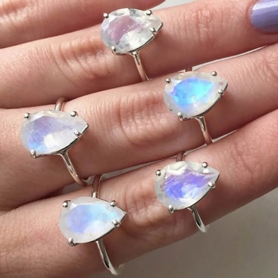 925 Sterling Silver naturalny niebieski kamień księżycowy pierścionek z kamieniem księżycowym projekt biżuterii