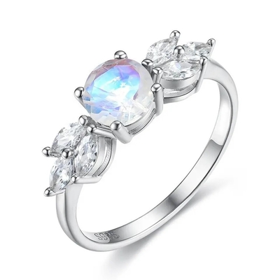 Kobiety 925 Sterling Silver naturalny niebieski kamień księżycowy pierścionek z kamieniem księżycowym projekt biżuterii