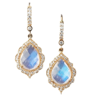 925 Sterling Silver Biżuteria z kamienia naturalnego Sześciokąt Cut Blue Rainbow Moonstone Stadniny Kolczyki