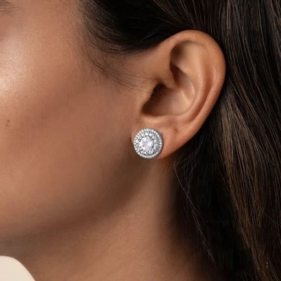925 Sterling Silver Biżuteria z kamienia naturalnego Sześciokąt Cut Blue Rainbow Moonstone Stadniny Kolczyki