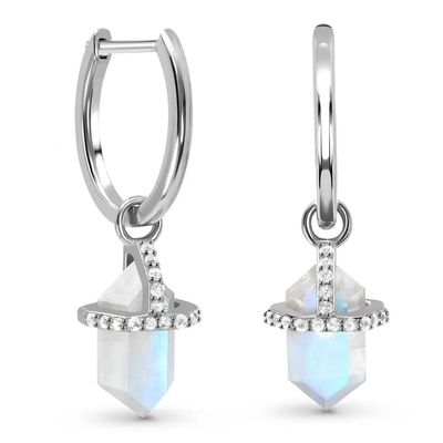 925 Sterling Silver Biżuteria z kamienia naturalnego Sześciokąt Cut Blue Rainbow Moonstone Stadniny Kolczyki