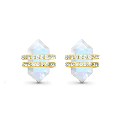 925 Sterling Silver Biżuteria z kamienia naturalnego Sześciokąt Cut Blue Rainbow Moonstone Stadniny Kolczyki