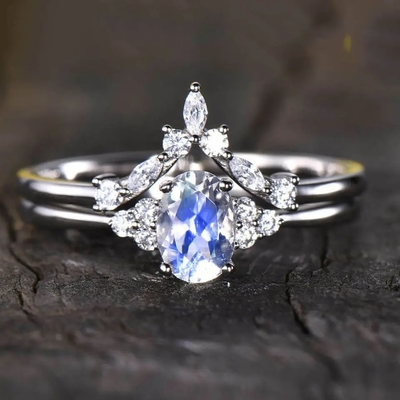 925 Sterling Silver CZ Biżuteria Delikatne pierścionki Natural Faceted Blue Moonstone Ring