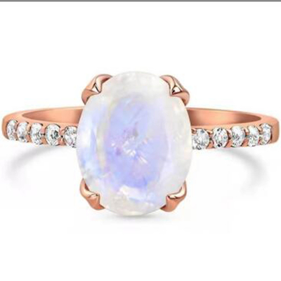 925 Sterling Silver naturalny kamień szlachetny biżuteria okrągły fasetowany tęczowy kamień księżycowy pierścionek zaręczynowy